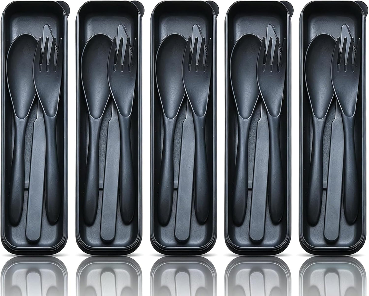 Reusable Travel Utensils with Case Wheat Straw Knife Fork Spoons Cutlery