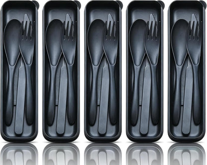 Reusable Travel Utensils with Case Wheat Straw Knife Fork Spoons Cutlery