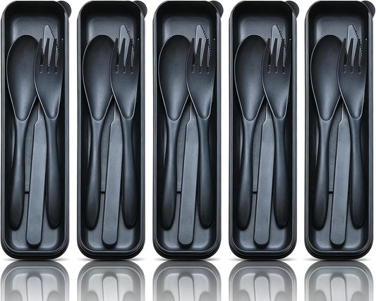 Reusable Travel Utensils with Case Wheat Straw Knife Fork Spoons Cutlery