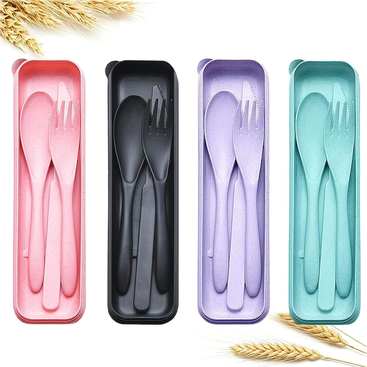 Reusable Travel Utensils with Case Wheat Straw Knife Fork Spoons Cutlery