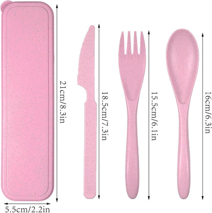 Reusable Travel Utensils with Case Wheat Straw Knife Fork Spoons Cutlery