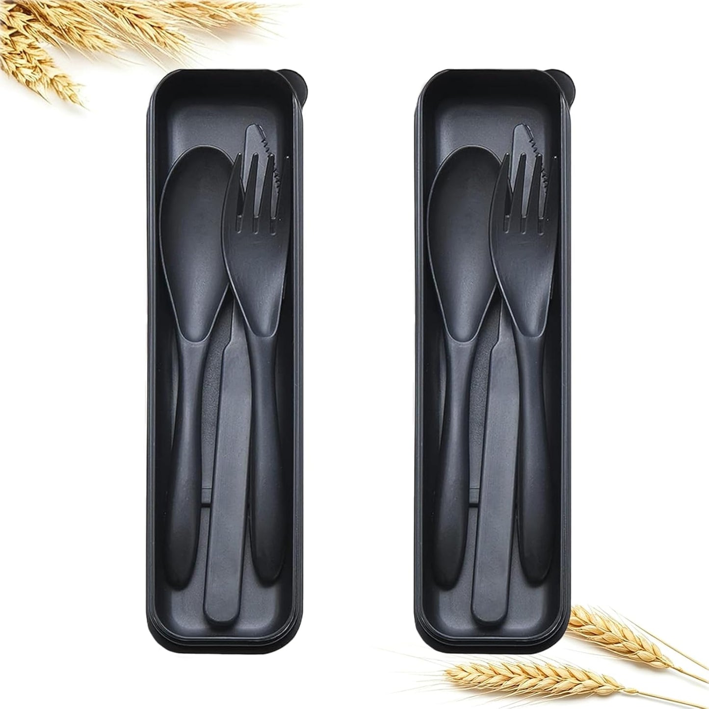 Reusable Travel Utensils with Case Wheat Straw Knife Fork Spoons Cutlery