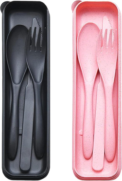 Reusable Travel Utensils with Case Wheat Straw Knife Fork Spoons Cutlery