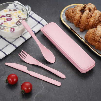 Reusable Travel Utensils with Case Wheat Straw Knife Fork Spoons Cutlery