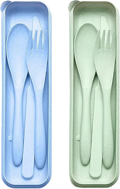 Reusable Travel Utensils with Case Wheat Straw Knife Fork Spoons Cutlery