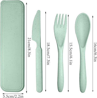 Reusable Travel Utensils with Case Wheat Straw Knife Fork Spoons Cutlery