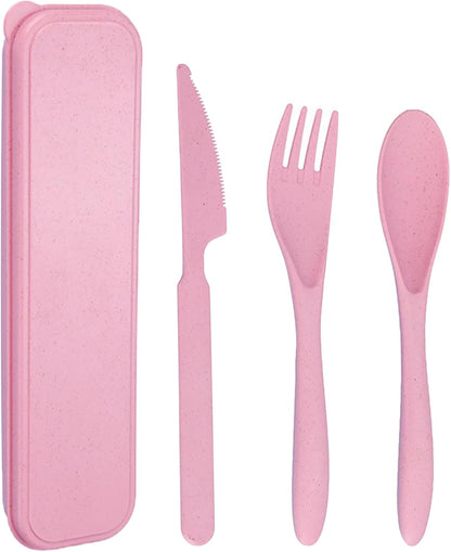 Reusable Travel Utensils with Case Wheat Straw Knife Fork Spoons Cutlery