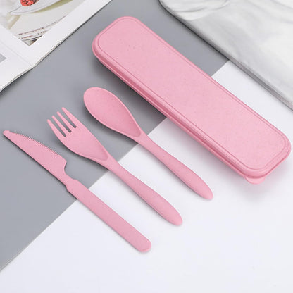 Reusable Travel Utensils with Case Wheat Straw Knife Fork Spoons Cutlery