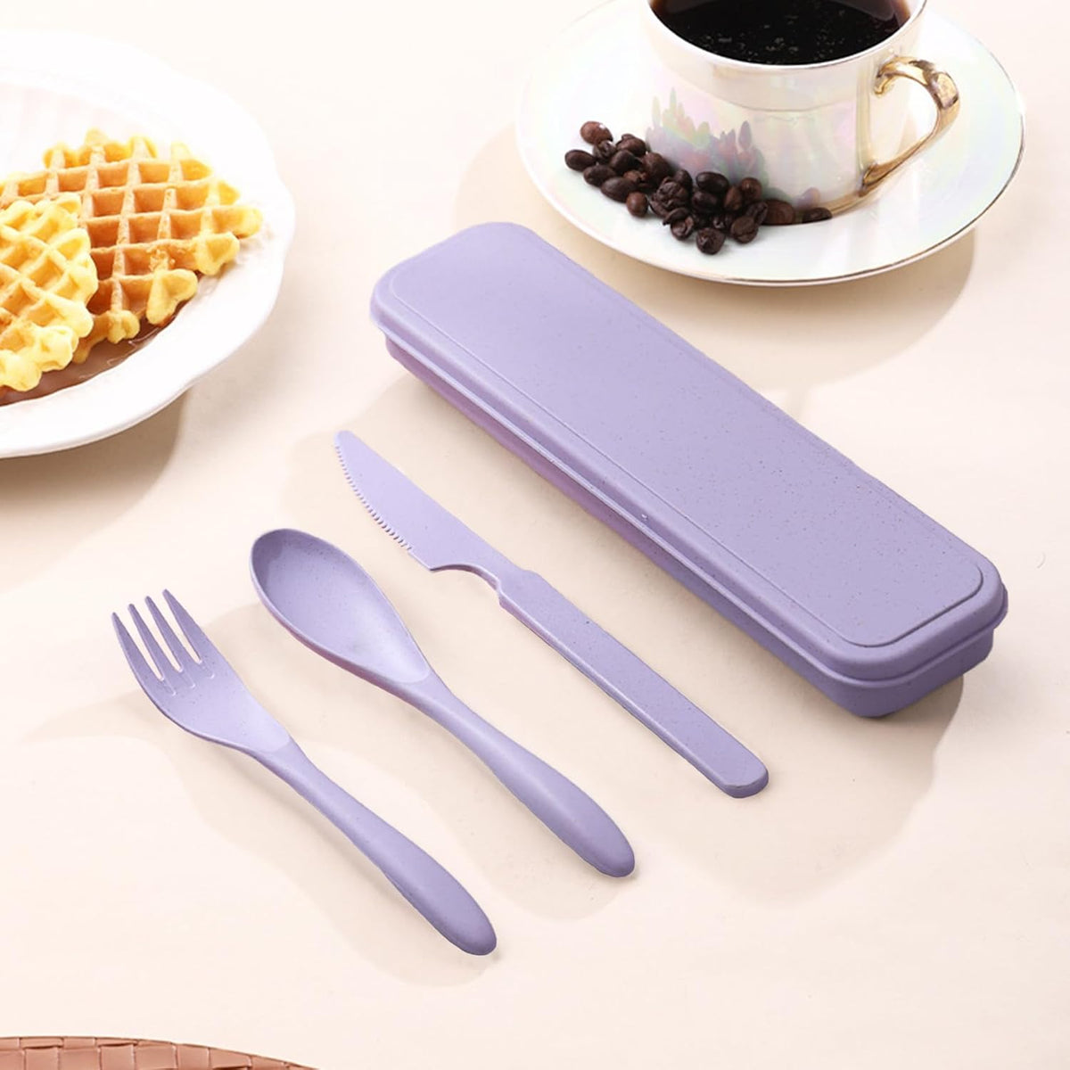 Reusable Travel Utensils with Case Wheat Straw Knife Fork Spoons Cutlery