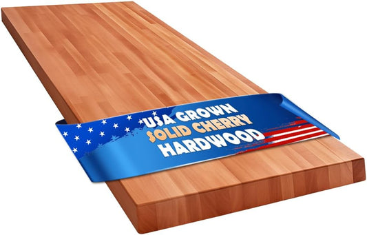 Butcher Block Counter Top, USA Grown Cherry Solid Hardwood Countertop, Wood Slabs for Kitchen, Reversible, Both Side Polished, Prefinished with Food-safe Oil, 1.5" Thickness, 18" L x 25" W