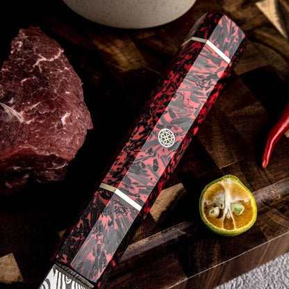 Seido Epokishi 7-Inch AUS-10 Damascus Bunka Knife, Red Resin Handle
