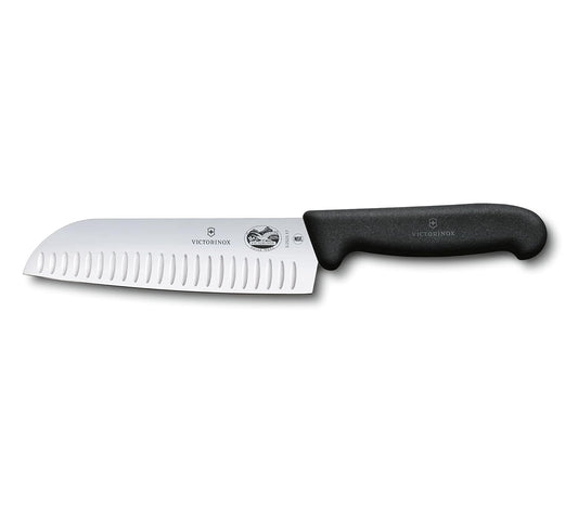 Fibrox 7 In. Santoku Knife, Granton Blade, Black