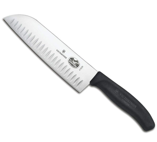 Fibrox 7 In. Santoku Knife, Granton Blade, Black