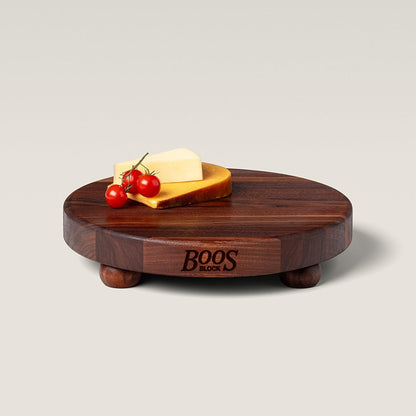 B Series Round Wooden Walnut Cutting Board 12”x12” – 1.5” Thick, 12-lb Non-Reversible Butcher Block with Wood Bun Feet & Edge-Grain