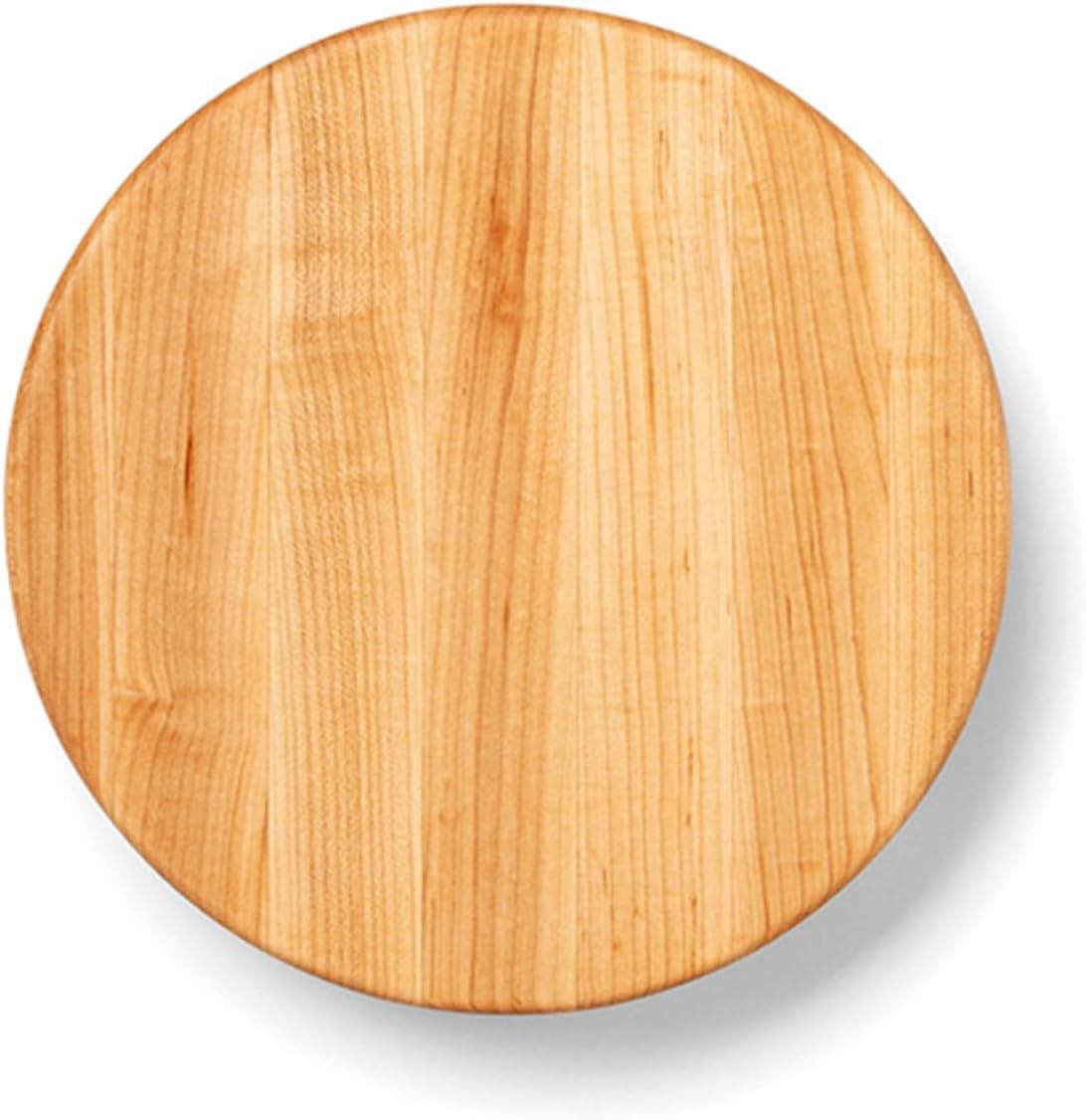 B Series Round Wooden Walnut Cutting Board 12”x12” – 1.5” Thick, 12-lb Non-Reversible Butcher Block with Wood Bun Feet & Edge-Grain