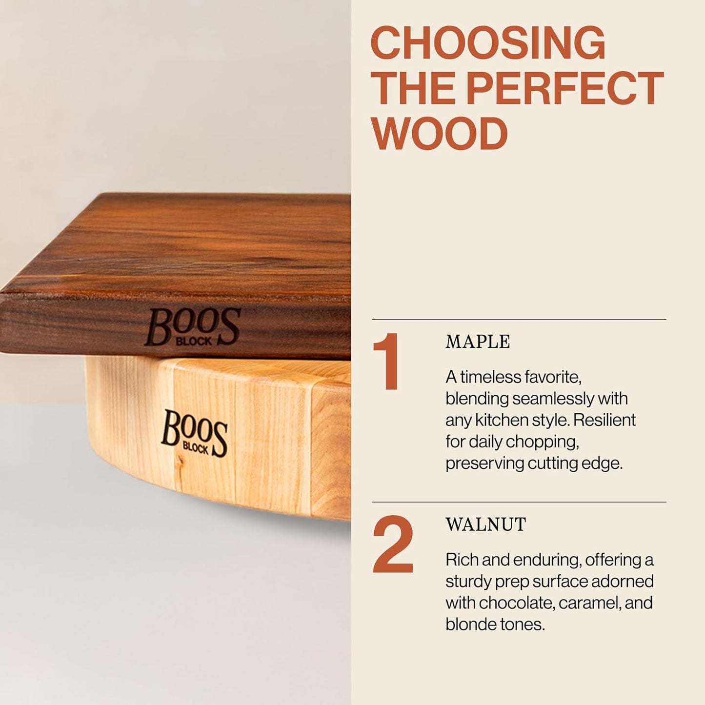 B Series Round Wooden Walnut Cutting Board 12”x12” – 1.5” Thick, 12-lb Non-Reversible Butcher Block with Wood Bun Feet & Edge-Grain