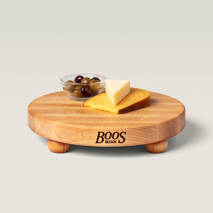 B Series Round Wooden Walnut Cutting Board 12”x12” – 1.5” Thick, 12-lb Non-Reversible Butcher Block with Wood Bun Feet & Edge-Grain