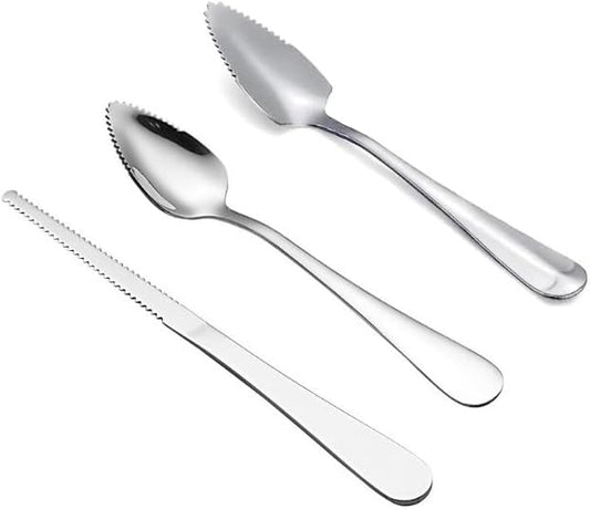 3-Piece Serrated Grapefruit Knives and Spoons Set, Stainless Steel Citrus Fruit Tools for Orange, Lemon, Kiwi, Apple - Effortless Scooping & Sectioning, Dishwasher Safe