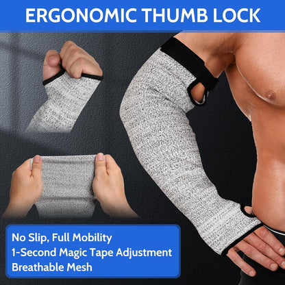 Cut Resistant Arm Sleeves ANSI Level A5, Kitchen Arm Thumb Hole Protectors for Thin Skin & Bruising, for men and women- Industrial Arm Guards for Welding, Glass Handling, Pet Grooming(Grey)