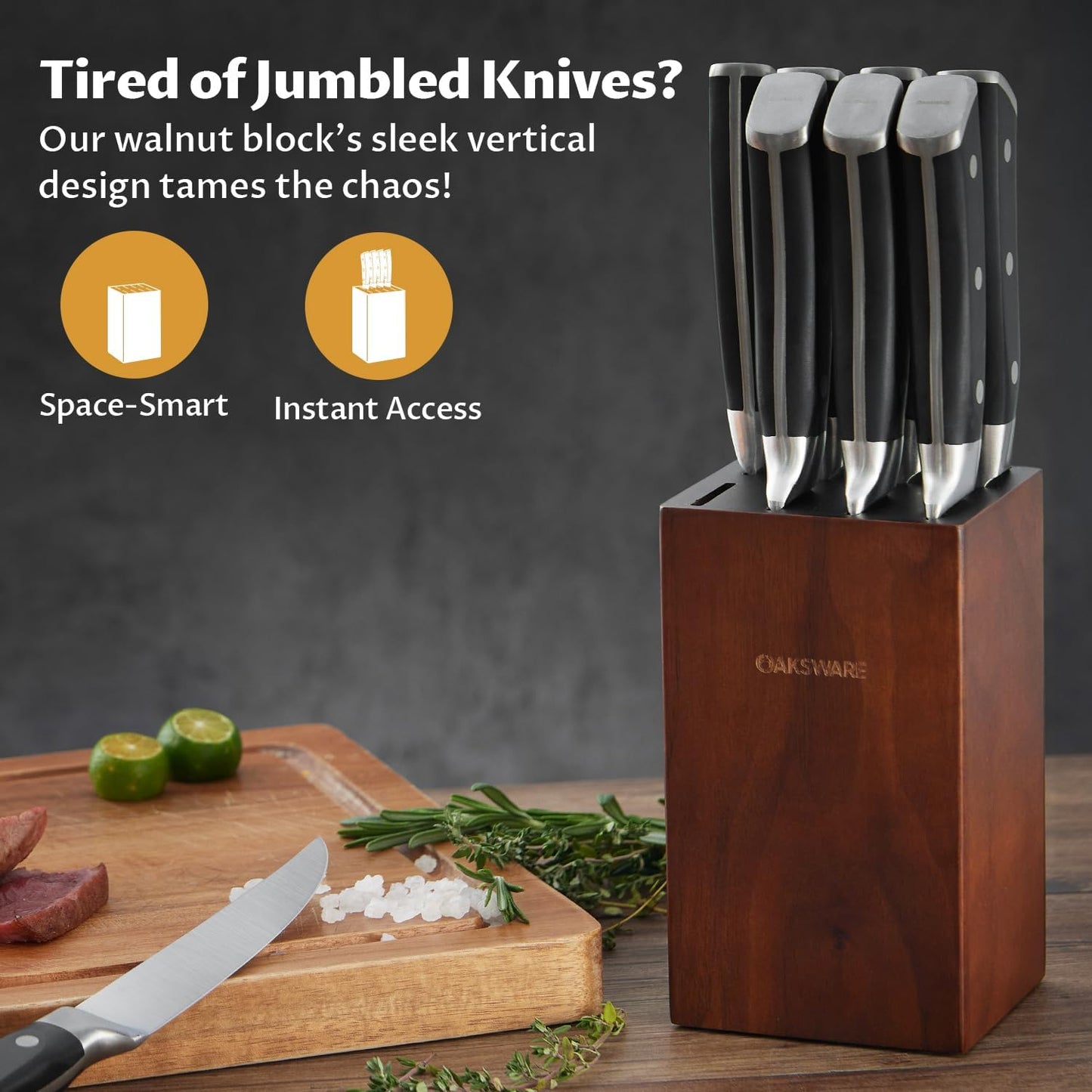 Steak Knives Set of 8, 5 Inch Non Serrated Knife with Walnut Block | Razor-Sharp Straight Edge Dinner Knives for Tear-Free Cuts, Full Tang Forged, German Stainless Steel, for Family Meals & Gift