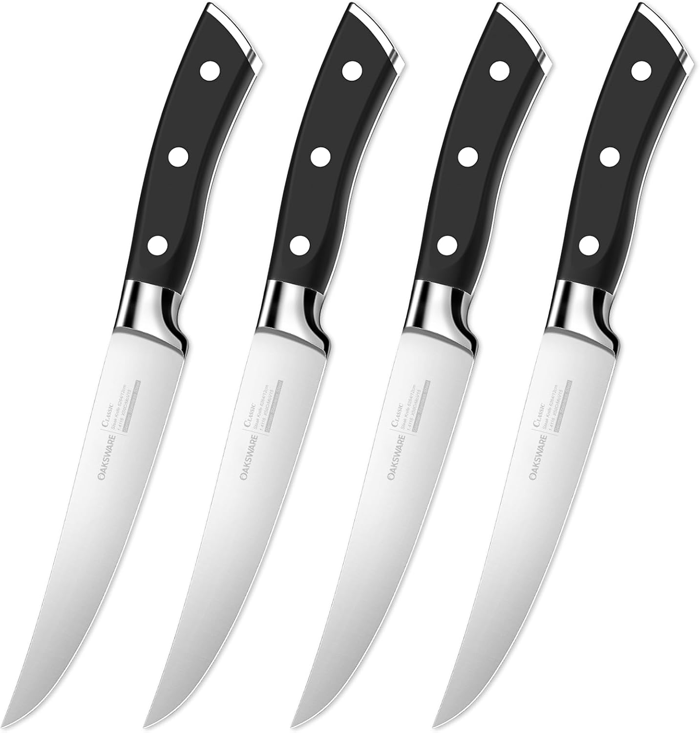 Steak Knives Set of 8, 5 Inch Non Serrated Knife with Walnut Block | Razor-Sharp Straight Edge Dinner Knives for Tear-Free Cuts, Full Tang Forged, German Stainless Steel, for Family Meals & Gift