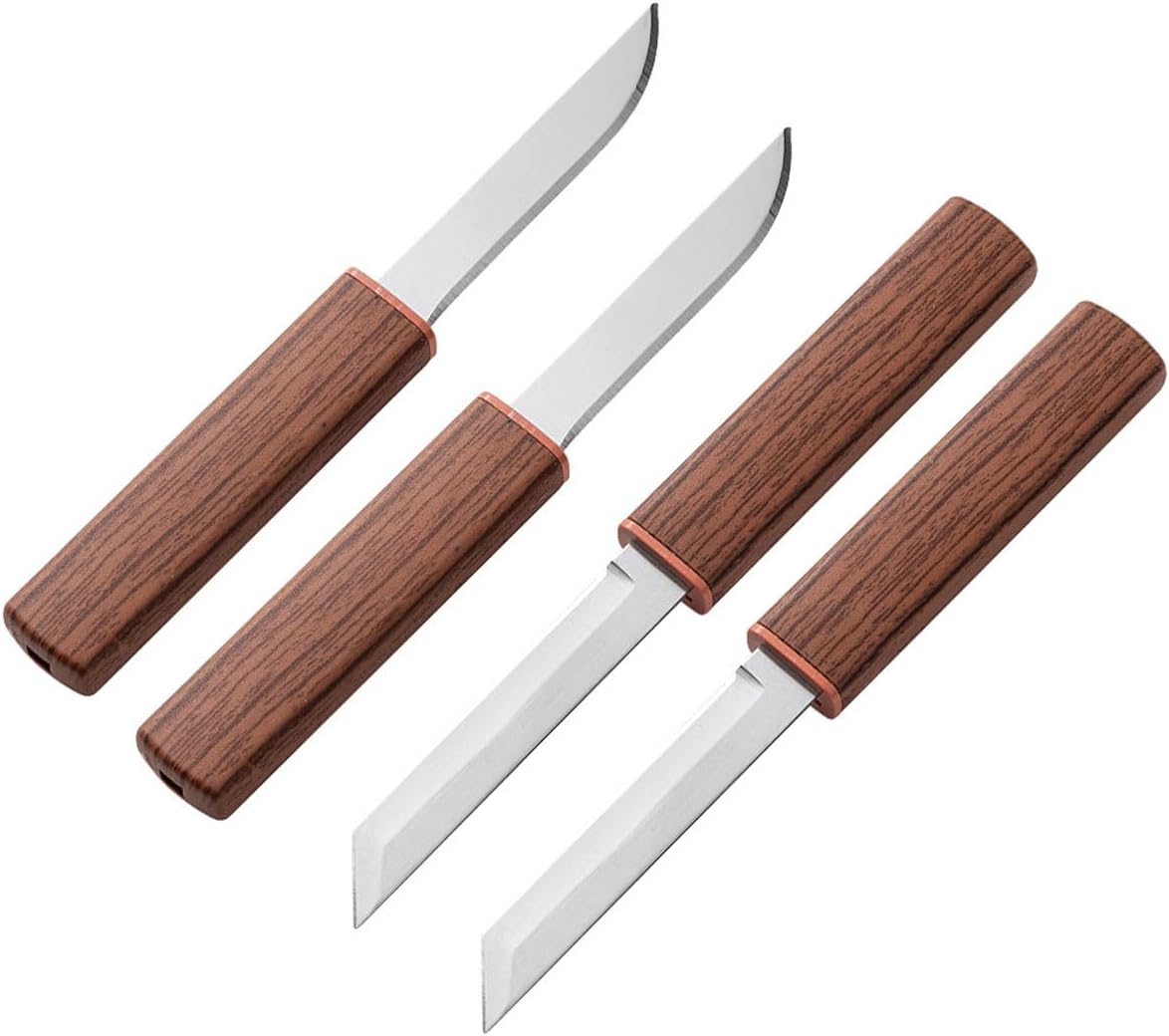 4-Piece Paring Knives (2 Packs), Compact & Portable Fruit Knife with Cover, Small Tanto Double Blade Knife for Kitchen, BBQ, Travel, Camping, Hiking