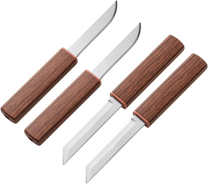 4-Piece Paring Knives (2 Packs), Compact & Portable Fruit Knife with Cover, Small Tanto Double Blade Knife for Kitchen, BBQ, Travel, Camping, Hiking