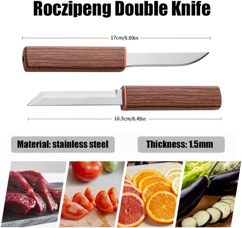 4-Piece Paring Knives (2 Packs), Compact & Portable Fruit Knife with Cover, Small Tanto Double Blade Knife for Kitchen, BBQ, Travel, Camping, Hiking