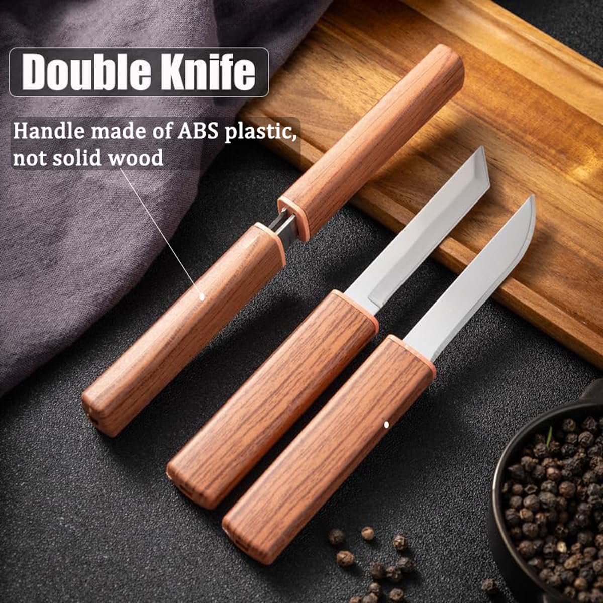 4-Piece Paring Knives (2 Packs), Compact & Portable Fruit Knife with Cover, Small Tanto Double Blade Knife for Kitchen, BBQ, Travel, Camping, Hiking