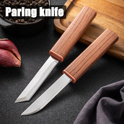 4-Piece Paring Knives (2 Packs), Compact & Portable Fruit Knife with Cover, Small Tanto Double Blade Knife for Kitchen, BBQ, Travel, Camping, Hiking