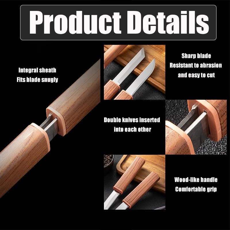 4-Piece Paring Knives (2 Packs), Compact & Portable Fruit Knife with Cover, Small Tanto Double Blade Knife for Kitchen, BBQ, Travel, Camping, Hiking