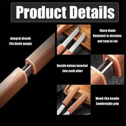 4-Piece Paring Knives (2 Packs), Compact & Portable Fruit Knife with Cover, Small Tanto Double Blade Knife for Kitchen, BBQ, Travel, Camping, Hiking