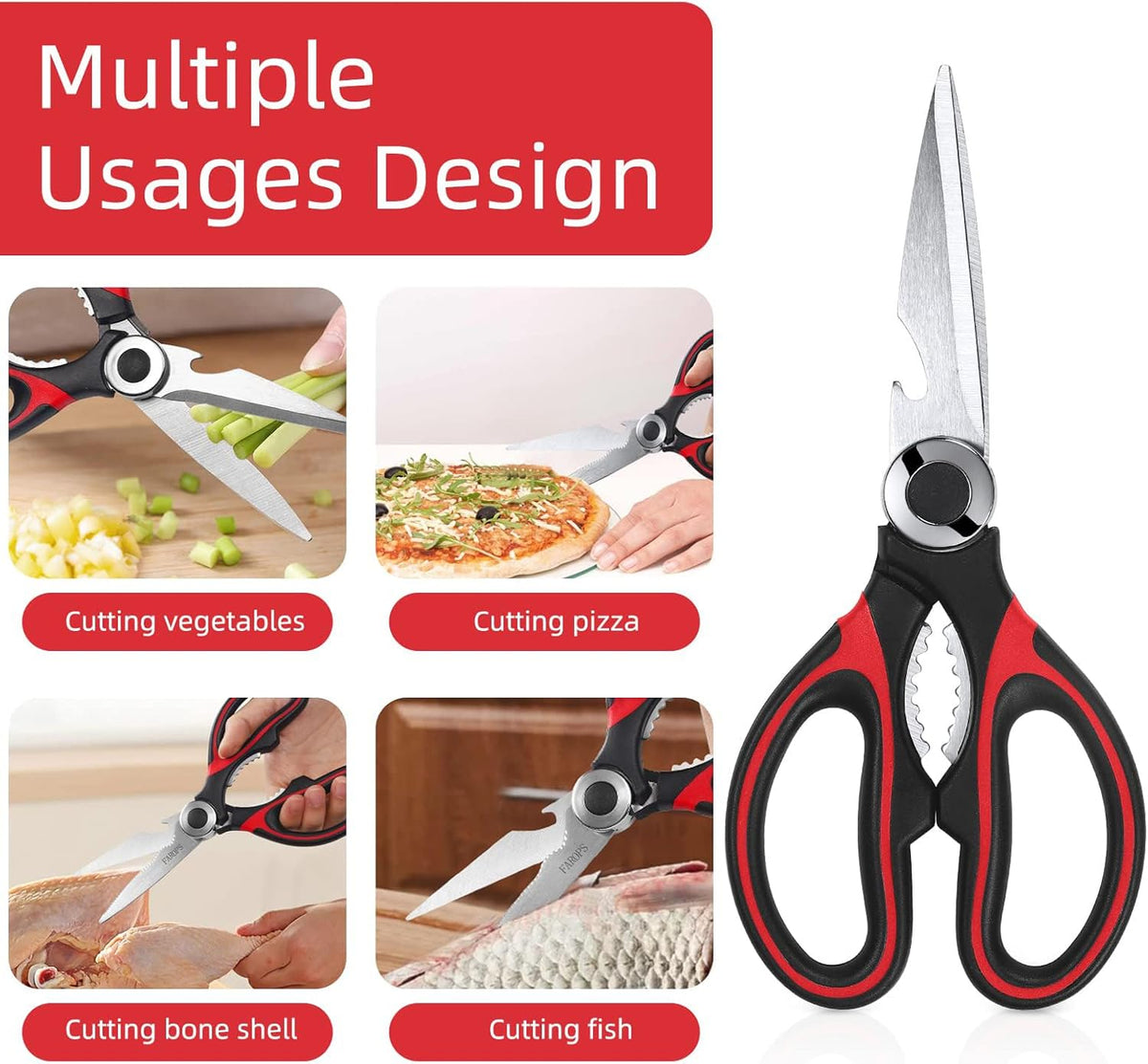 Heavy Duty Kitchen Scissors 2-Pack, Ultra Sharp Stainless Steel Meat Shears for Spatchcocking Chicken, Poultry, Fish & Herbs, Dishwasher Safe Multi-purpose Cooking Scissors with Ergonomic Comfort Grip
