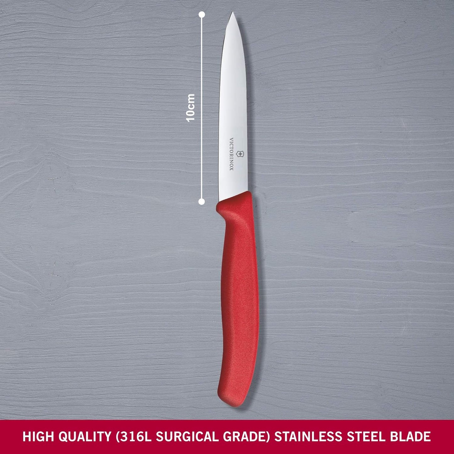 VIC-6.7701 Swiss Classic Paring 4" Straight Spear Point Blade 5/8" Width at Handle Red