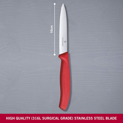 VIC-6.7701 Swiss Classic Paring 4" Straight Spear Point Blade 5/8" Width at Handle Red