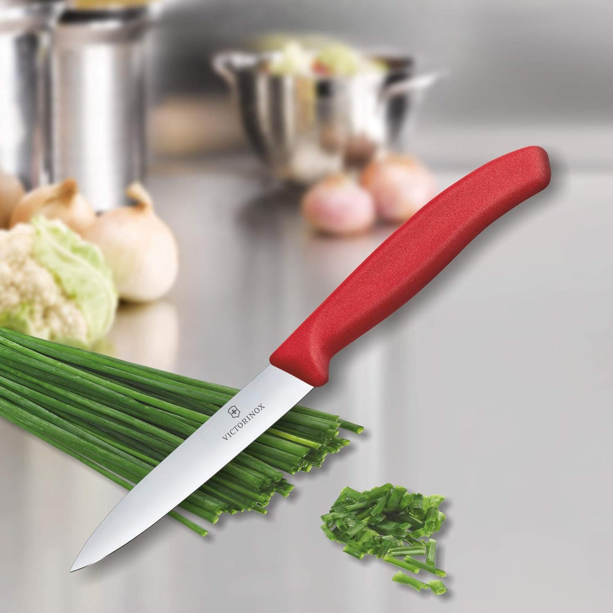 VIC-6.7701 Swiss Classic Paring 4" Straight Spear Point Blade 5/8" Width at Handle Red