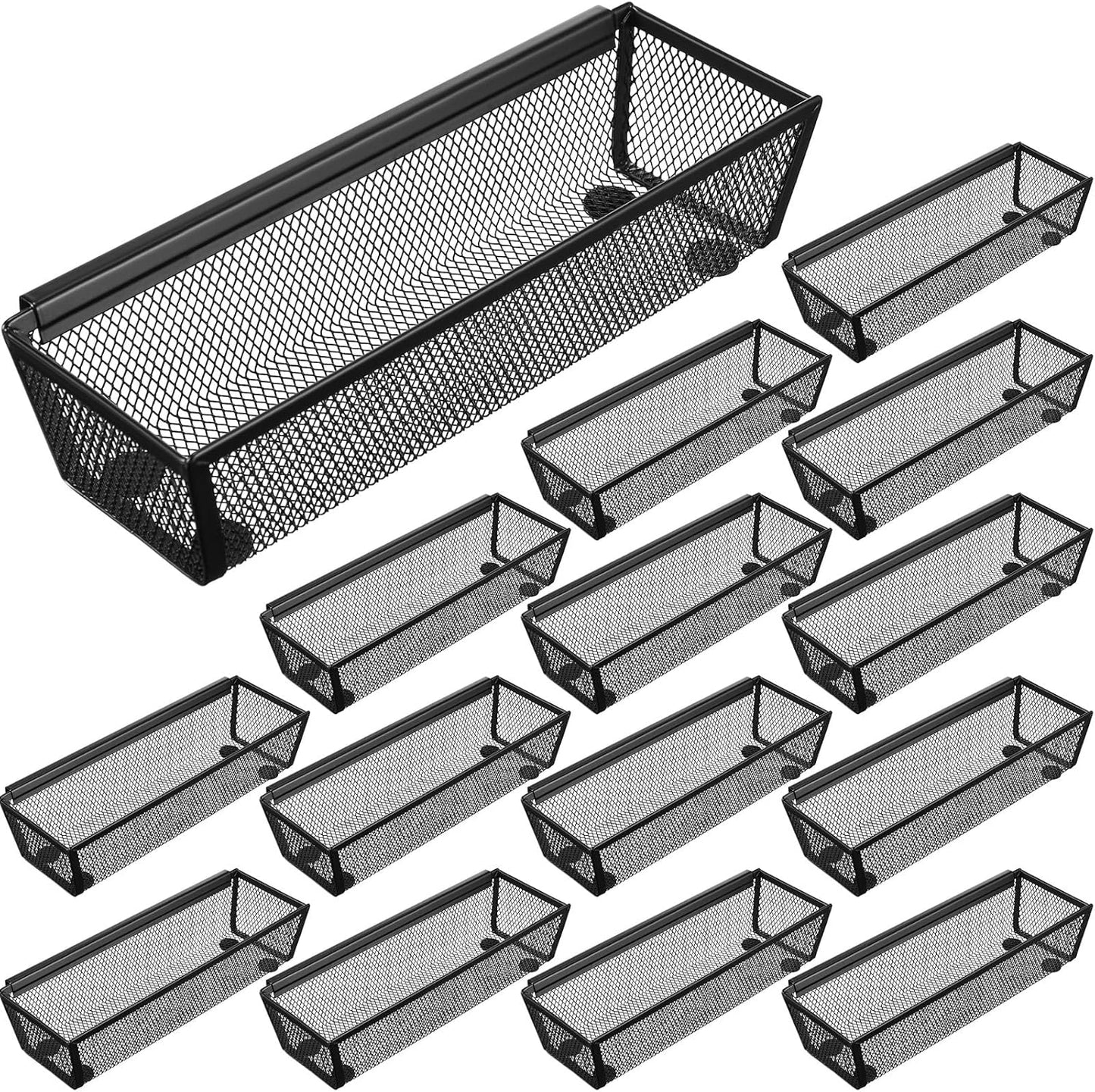 10 Pack Silverware Drawer Organizer 9 x 3 x 2 Inch Mesh Utensil Organizer for Kitchen Drawers with Interlocking Arm for Flatware Knives Spoons Fork Cosmetic Utensil Tabletop Storage Tray