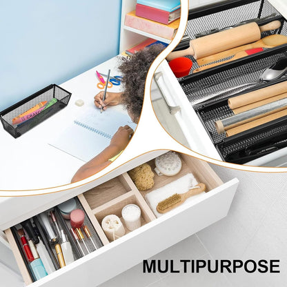 10 Pack Silverware Drawer Organizer 9 x 3 x 2 Inch Mesh Utensil Organizer for Kitchen Drawers with Interlocking Arm for Flatware Knives Spoons Fork Cosmetic Utensil Tabletop Storage Tray