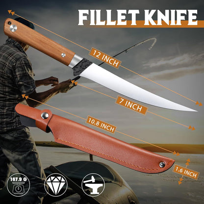 Huusk 6 inch Fillet Knife - Sharp Japanese Fillet Knife for Fish | Wooden Handle, Professional Flexible Boning Knives, Gift Box, for Meat Cutting and Trimming