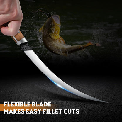 Huusk 6 inch Fillet Knife - Sharp Japanese Fillet Knife for Fish | Wooden Handle, Professional Flexible Boning Knives, Gift Box, for Meat Cutting and Trimming