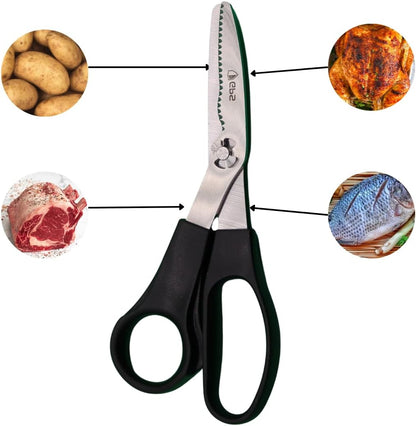 GPS 7"" Take Apart Kitchen Safety Shears, Black Handle, Food Grade, Stainless Steel, Used For Chicken/Poultry/Fish/Meat/Vegetables and More
