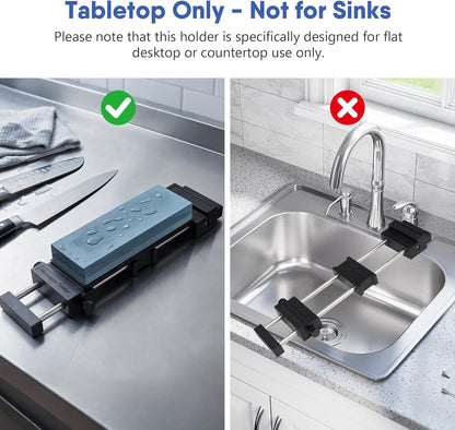 Tabletop Only Whetstone Holder - 304 Stainless Steel Sharpening Stone Base - Adjustable Non-Slip Rubber, Rust-Proof Fits Stones 3-1/8" to 10-1/2"