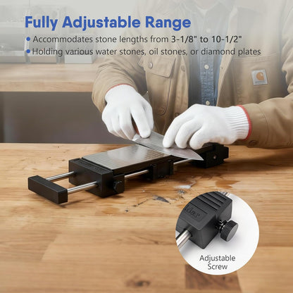 Tabletop Only Whetstone Holder - 304 Stainless Steel Sharpening Stone Base - Adjustable Non-Slip Rubber, Rust-Proof Fits Stones 3-1/8" to 10-1/2"