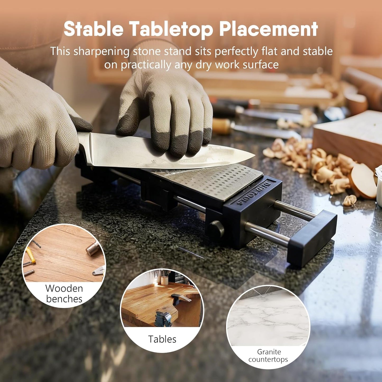 Tabletop Only Whetstone Holder - 304 Stainless Steel Sharpening Stone Base - Adjustable Non-Slip Rubber, Rust-Proof Fits Stones 3-1/8" to 10-1/2"