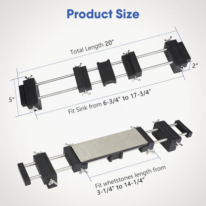 Tabletop Only Whetstone Holder - 304 Stainless Steel Sharpening Stone Base - Adjustable Non-Slip Rubber, Rust-Proof Fits Stones 3-1/8" to 10-1/2"