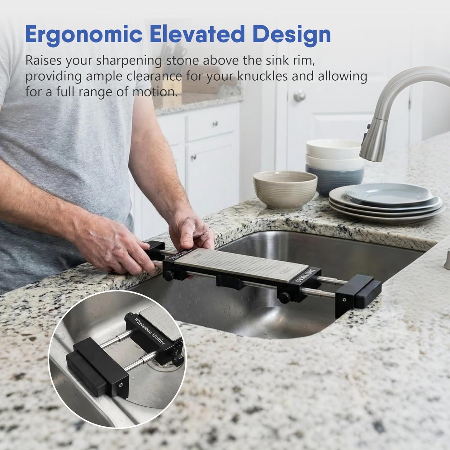 Tabletop Only Whetstone Holder - 304 Stainless Steel Sharpening Stone Base - Adjustable Non-Slip Rubber, Rust-Proof Fits Stones 3-1/8" to 10-1/2"