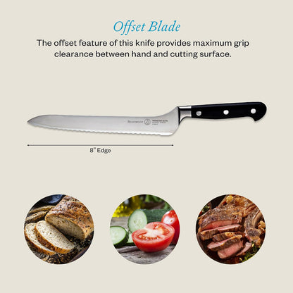 Meridian Elite 8” Scalloped Offset Knife - Fine German Steel Alloy Blade - Rust Resistant & Easy to Maintain