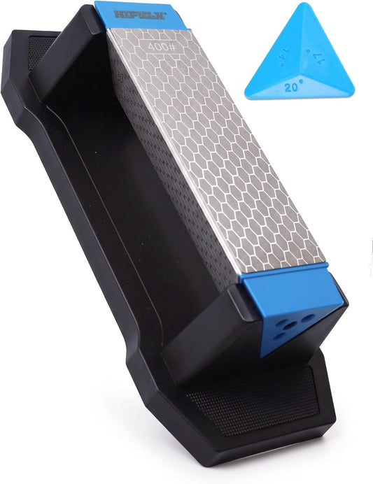 4-in-1 Diamond Knife Sharpener Stone – 400/600/1000 Grit 3-Sided sharpener with Steel Slot & Angle Guide (14°/17°/20°) – Coarse, Medium & Fine Sharpening for Kitchen, Hunting, Knives & Tools