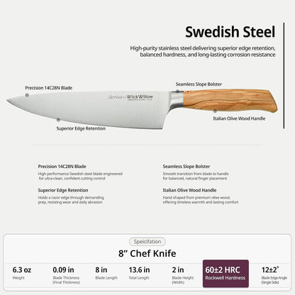 3.5” Paring Knife – Swedish Steel, Olive Wood Handle