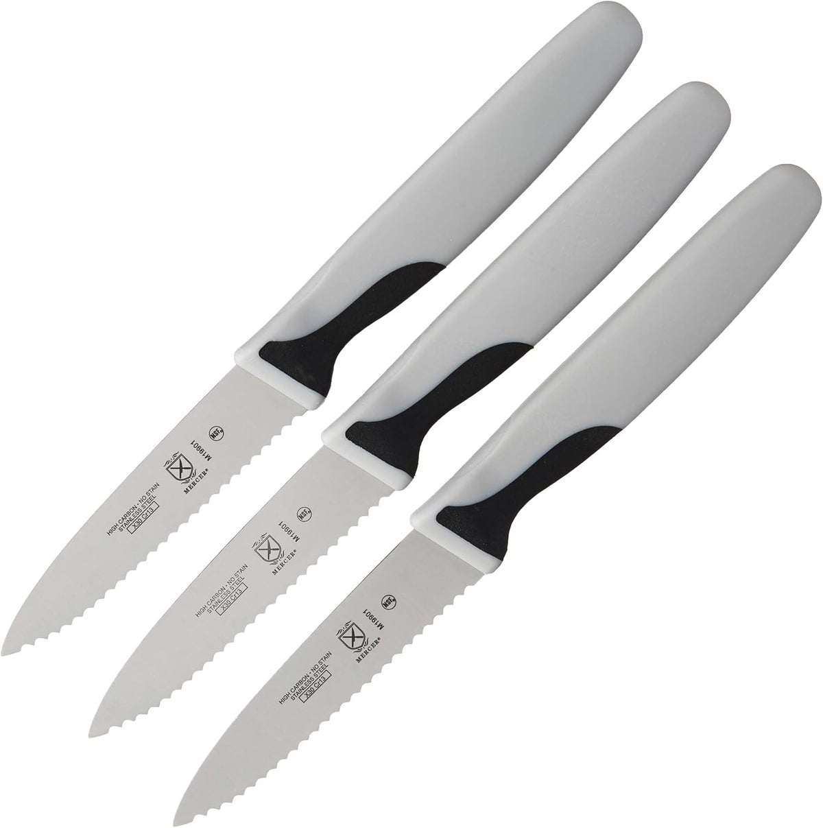 M19903 Millennia Black Handle, 3-Inch Slim Serrated Paring Knives (3-Pack), Paring Knife